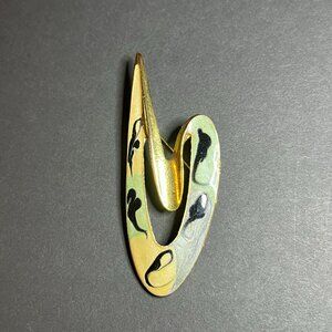 Vintage Multicolor Marble Swirl Enamel Gold Tone Atomic Statement Pin Brooch